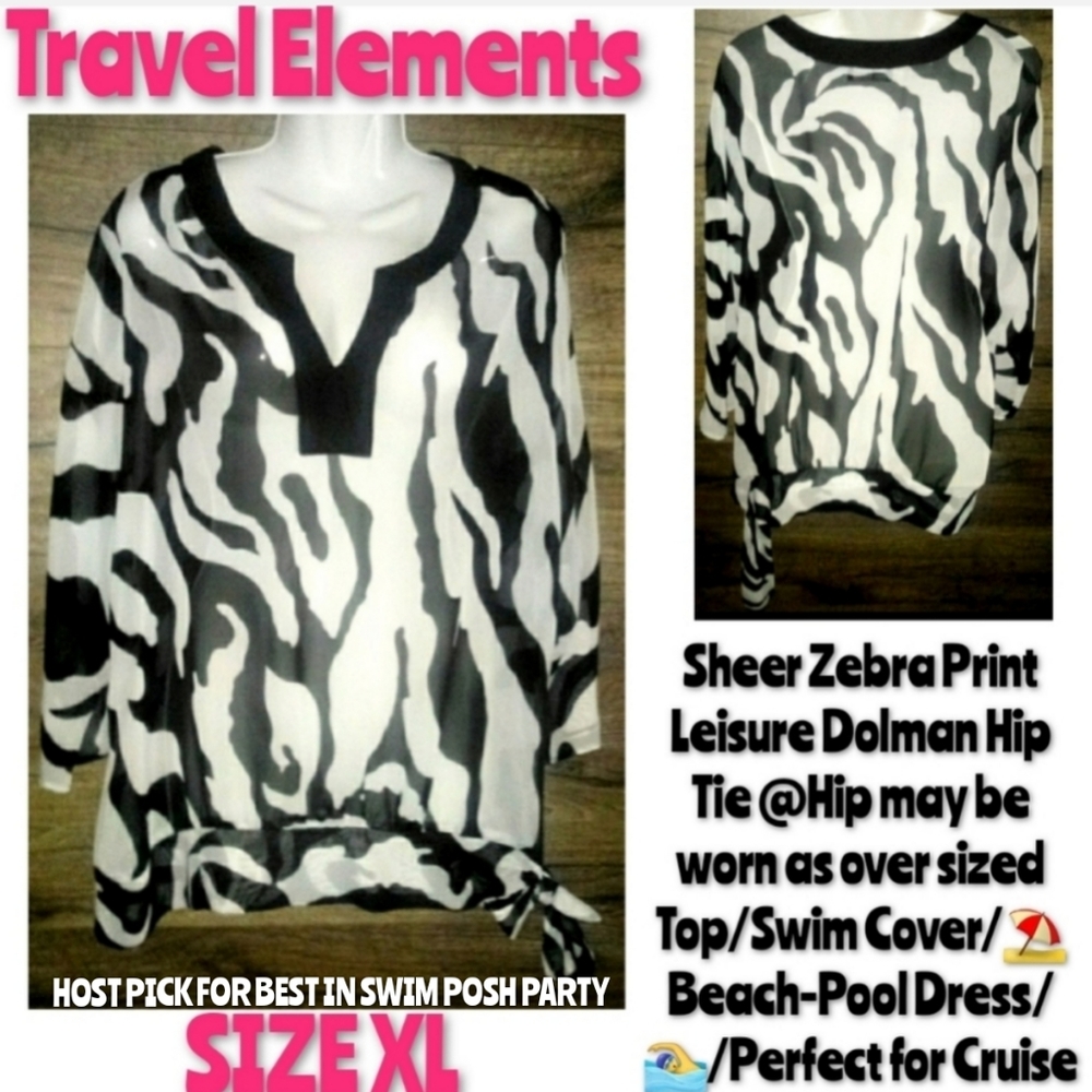 Elements Top Size XL Zebra Sheer Dolman Tunic NWOT - Picture 1 of 12